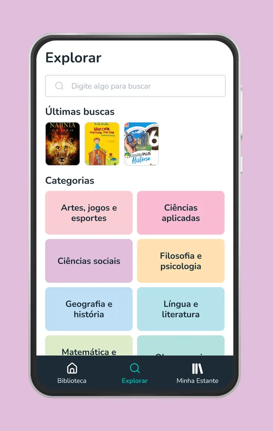 Tela de busca com últimas buscas e categorias