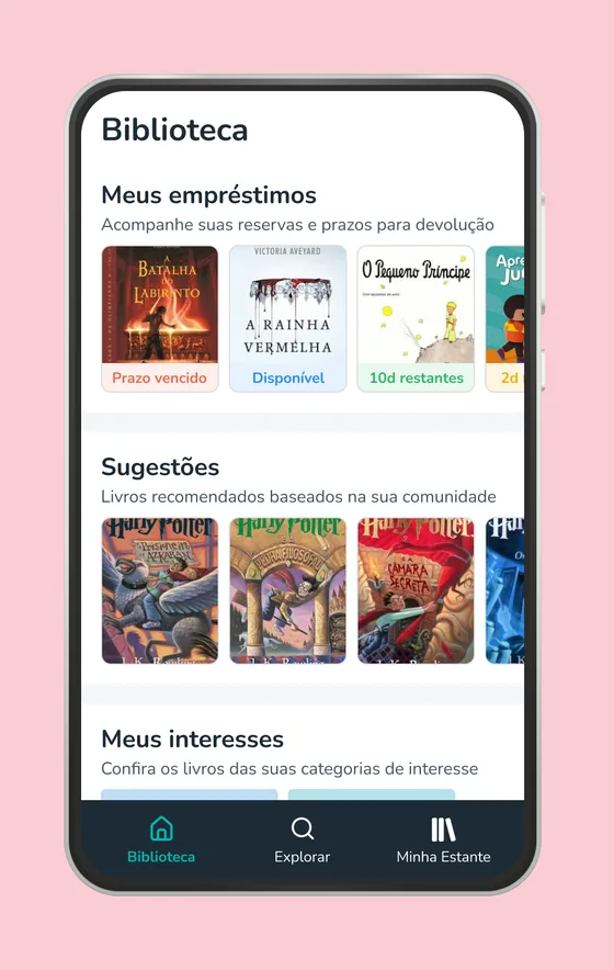 Tela inicial com empréstimos, sugestões e interesses