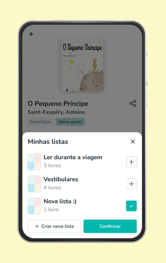 Modal de adicionar o livro a uma lista