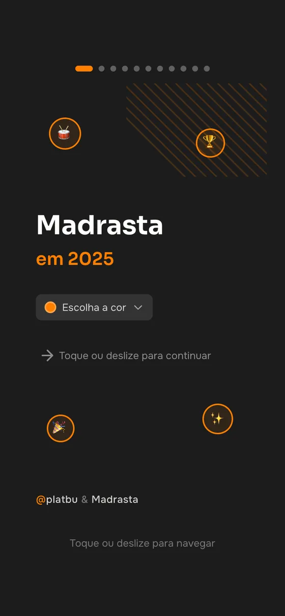 Tela de abertura da Madrasta, com o nome, o ano e o botão de escolher a cor