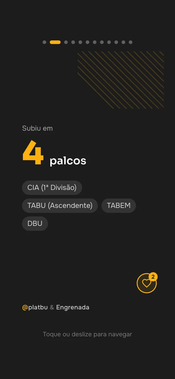 Tela da Engrenada com o número de palcos e os quatro torneios